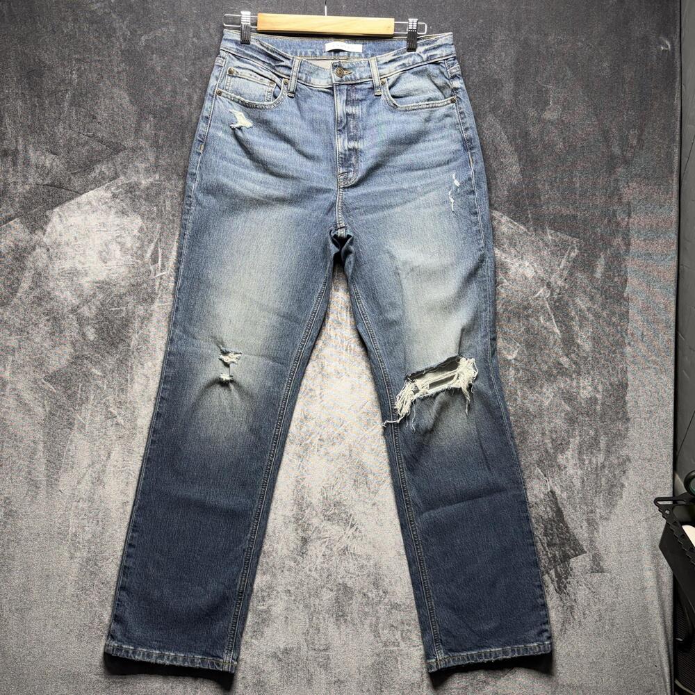 Eunina Jeans Womens 9/29W Blue Super High Rise Relaxed Straight Distressed Denim